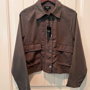 OAT NY Olive Cropped Jacket NWT Size XS Shacket Layering Oversized Spring Fall